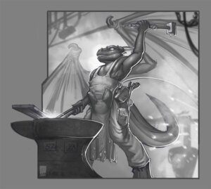 Rating: Safe Score: 0 Tags: 2013 anvil apron armory blacksmith clothing detailed_background dragon e621 forging greyscale hammer holding_object holding_tool horn inside looking_at_object male membrane_(anatomy) membranous_wings monochrome mythological_creature mythological_scalie mythology scalie smithing smithy solo sparks spiritraptor standing tail tools wings User: bunchy7s