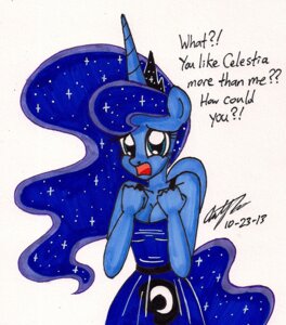 Rating: Safe Score: 0 Tags: 2013 anthro anthrofied blue_body blue_eyes blue_feathers breasts cleavage clothed clothing crown dialogue dress e621 english_text equid equine feathered_wings feathers female friendship_is_magic hasbro headgear hi_res horn looking_at_viewer mammal moon my_little_pony mythological_creature mythological_equine mythology newyorkx3 princess_luna_(mlp) sad simple_background solo sparkles text winged_unicorn wings User: bunchy7s