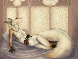Rating: Questionable Score: 0 Tags: anthro biped breasts canid canine caroro e621 ear_piercing female flower fluffy fluffy_tail fox jewelry lying mammal necklace nude on_side piercing pinup plant pose rose_(flower) solo tail User: bunchy7s