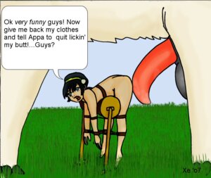 Rating: Explicit Score: 0 Tags: 1boy 1girls 2007 appa avatar_legends avatar_the_last_airbender bondage earth_kingdom english_text female feral fur human interspecies male rule34 size_difference sky_bison speech_bubble straight text toph_bei_fong xeaneaux zoophilia User: bunchy7s