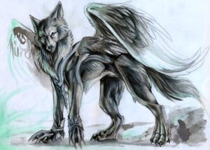 Rating: Safe Score: 0 Tags: ambiguous_gender canid canine digitigrade e621 feathered_wings feathers feral looking_at_viewer mammal pearleden quadruped simple_background solo tail wings User: bunchy7s