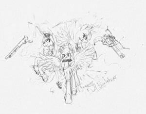 Rating: Safe Score: 0 Tags: black_and_white e621 equid equine feathered_wings feathers female friendship_is_magic group gun handgun hasbro hi_res horn makoroll mammal meadow_(character) monochrome my_little_pony mythological_creature mythological_equine mythology pegasus princess princess_celestia_(mlp) princess_luna_(mlp) ranged_weapon revolver royalty shotgun weapon winged_unicorn wings User: bunchy7s