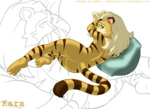 Rating: Questionable Score: 0 Tags: 11:8 3_toes anthro avoid_posting bbmbbf biped black_nose brown_body brown_fur butt character_name digital_media_(artwork) dipstick_ears e621 ear_markings feet felid female fur hair kara_(furryneko) looking_back lying mammal markings multicolored_ears nude on_side pantherine pillow solo stripes tail tan_body tan_fur tan_hair text tiger toes zoom_layer User: bunchy7s