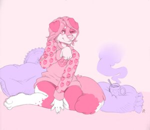 Rating: Safe Score: 0 Tags: anthro beverage bottomless canid canine canis clothed clothing domestic_dog e621 female food fur grapeyguts hair looking_at_viewer mammal one_eye_closed pajamas pensive_(artist) pensive_(character) pillow pink_body pink_clothing pink_eyes pink_fur pink_hair pink_nose solo tail User: bunchy7s