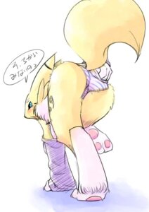 Rating: Questionable Score: 0 Tags: anthro bandai_namco barefoot bent_over biped black_sclera butt camel_toe canid canine clothing digimon digimon_(species) e621 english_text feet female fur japanese_text kemonono mammal panties pawpads paws pink_pawpads renamon solo tail text translated underwear undressing white_body white_fur yellow_body yellow_fur User: bunchy7s