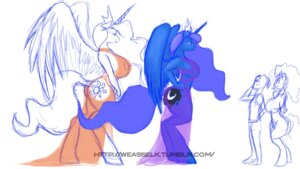 Rating: Questionable Score: 0 Tags: anthro anthrofied big_breasts breasts cutie_mark e621 equid equine feathered_wings feathers female friendship_is_magic group hasbro horn mammal my_little_pony mythological_creature mythological_equine mythology princess_celestia_(mlp) princess_luna_(mlp) smile weasselk winged_unicorn wings User: bunchy7s