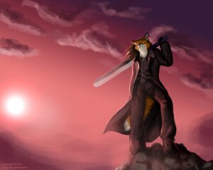 Rating: Safe Score: 0 Tags: 5:4 anthro bird's-eye_view canid canine capcom clothed clothing cloud coat cosplay devil_may_cry e621 fox front_view high-angle_view holding_melee_weapon holding_object holding_sword holding_weapon koul male mammal melee_weapon mountain outside pose sky solo sword tail topwear weapon User: bunchy7s