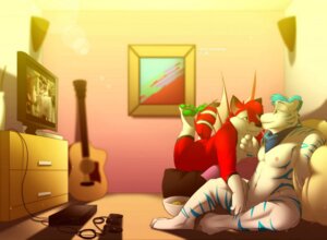 Rating: Questionable Score: 0 Tags: 4_fingers acoustic_guitar alternate_version_at_source anthro anthro_on_anthro arm_on_leg arm_on_thigh arms_bent bent_arm bent_legs black_ears black_nose blue_body blue_clothing blue_ears blue_fur blue_hair blue_kerchief blue_markings blue_neckerchief blue_stripes bowl calves_up canid canine carl_fredricksen clothed clothing container controller cord countershading cuddling detailed_background dipstick_ears disney dualshock dualshock_4 duo e621 ear_markings electronics ellie_fredricksen feet felid fingers food fox fur game_console game_controller green_eyes green_pawpads guitar hair hindpaw hybrid inside jinx_(jinxmike) k_98 kerchief kerchief_only leg_tucked_under leucistic love lying male male/male mammal markings membrane_(anatomy) membranous_wings mostly_nude movie_screen multicolored_ears multicolored_tail musical_instrument navel neckerchief neckerchief_only neckwear nipples on_front pantherine pawpads paws pink_nipples pixar planted_leg playstation playstation_4 playstation_console playstation_controller plucked_string_instrument popcorn ps4_console raised_calf raised_foot red_body red_ears red_fur red_tail romantic romantic_ambiance romantic_couple screencap sitting slightly_chubby snout sony_corporation sony_interactive_entertainment storm-tiger string_instrument striped_body striped_fur striped_markings striped_tail stripes tail tail_markings television tiger two_tone_ears up_(film) white_body white_countershading white_ears white_fur wings wired_controller User: bunchy7s
