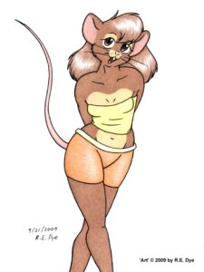 Rating: Safe Score: 0 Tags: 2009 anthro brown_eyes clothed clothing e621 female hair house_mouse mammal mouse murid murine navel open_mouth pink_nose r.e._dye rodent simple_background solo tail traditional_media_(artwork) whiskers User: bunchy7s