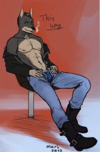 Rating: Questionable Score: 0 Tags: 2012 anthro boots bulge canid canine canis cigarette clothed clothing domestic_dog e621 footwear hi_res humanoid_pointy_ears leather looking_at_viewer male mammal mariart nipples pointy_ears shoes smoke smoking solo topless underwear User: bunchy7s