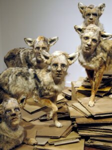 Rating: Safe Score: 0 Tags: canid canine canis creepy domestic_dog e621 feral grandfathered_content group human_faced_feral hybrid looking_at_viewer male mammal nightmare_fuel unknown_artist what User: bunchy7s