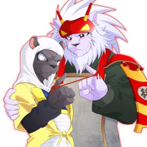 Rating: Safe Score: 0 Tags: 1:1 5_fingers anthro arm_around_shoulders beard bemani blush clothed clothing duo e621 facial_hair felid fingers fur furgonomics gesture grey_body grey_fur hair hood kanenobu_(pop'n_music) konami leucistic lion male mammal outline pantherine pop'n_music raised_finger raised_pinky red_eyes red_string_of_fate shishiwaka_(pop'n_music) simple_background whiskers white_background white_body white_fur white_hair yellow_eyes たいちろう User: bunchy7s