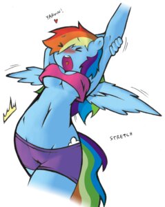 Rating: Questionable Score: 0 Tags: anthro anthrofied blue_body blue_feathers blue_fur blush breasts camel_toe clothing cold-blooded-twilight cutie_mark e621 english_text equid equine eyes_closed feathered_wings feathers female friendship_is_magic fur hair hasbro hi_res mammal multicolored_hair multicolored_tail my_little_pony mythological_creature mythological_equine mythology open_mouth pegasus rainbow_dash_(mlp) rainbow_hair rainbow_tail simple_background solo spread_wings stretching tail text tongue under_boob white_background wings yawn User: bunchy7s