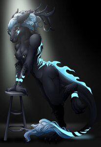 Rating: Questionable Score: 0 Tags: anthro bioluminescence black_body black_fur blue_markings breasts canid canine e621 ear_piercing facial_markings female fox fur glowing glowing_markings head_markings horn mammal markings nipple_piercing nipples nude piercing snowroserivenstar solo tail User: bunchy7s