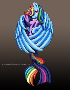 Rating: Safe Score: 0 Tags: 2011 blue_body blue_feathers blue_fur brown_background duo e621 entwined_tails equid equine feathered_wings feathers female female/female feral friendship_is_magic fur gradient_background hair hair_over_eye hasbro horn hug looking_at_viewer looking_back mammal multicolored_hair multicolored_tail my_little_pony mythological_creature mythological_equine mythology nyuuchandiannepie one_eye_obstructed pegasus purple_body purple_eyes purple_fur purple_hair rainbow_dash_(mlp) rainbow_hair rainbow_tail romantic romantic_couple simple_background smile tail tail_coil twilight_sparkle_(mlp) two_tone_hair unicorn using_wings wing_hug wings User: bunchy7s