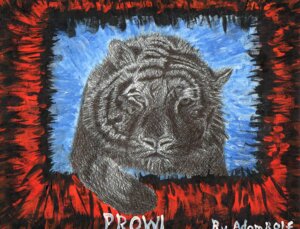 Rating: Safe Score: 0 Tags: abstract_background ambiguous_gender e621 felid feral fur mammal mixed_media painting_(artwork) pantherine pen_(artwork) recreationbeast simple_background solo striped_body striped_fur stripes tiger traditional_media_(artwork) User: bunchy7s