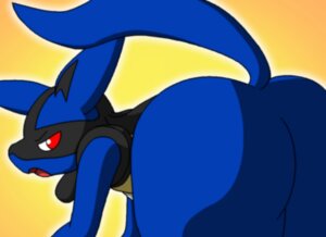 Rating: Questionable Score: 0 Tags: all_fours ambiguous_gender anthro ass_up bent_over big_butt blue_body blue_fur butt canid canine e621 fur generation_4_pokemon knpn looking_at_viewer looking_back lucario mammal nintendo open_mouth orange_background pokemon pokemon_(species) presenting presenting_hindquarters raised_tail red_eyes simple_background solo spikes tail wide_hips yellow_background User: bunchy7s