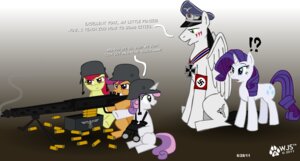 Rating: Safe Score: 0 Tags: 2011 apple_bloom_(mlp) binoculars bullet clothing cutie_mark cutie_mark_crusaders_(mlp) e621 earth_pony english_text equid equine feathered_wings feathers female feral friendship_is_magic german group gun hasbro heavy_weapon horn horse machine_gun male mammal mg_42 military my_little_pony mythological_creature mythological_equine mythology nazi pegasus pony quadruped ranged_weapon rarity_(mlp) scootaloo_(mlp) simple_background swastika sweetie_belle_(mlp) tail text toony unicorn uniform weapon wehrmacht white_body white_feathers wings wolfjedisamuel young young_feral User: bunchy7s