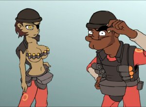 Rating: Questionable Score: 0 Tags: :s amber_eyes biped black_bars blue_background bomb bottomwear breasts brown_hair bulletproof_vest clothed clothing costume dark_body dark_skin demoman_(team_fortress_2) duo e621 emblem explosives eye_patch eyewear female grandfathered_content hair hat headgear headwear human human_only humor letterbox light_body light_skin looking_at_viewer male mammal navel not_furry pants reliable_excavation_demolition screencap shirt simple_background skimpy smug standing syrsa_(artist) team_fortress_2 text toony topwear valve valve_corporation yellow_eyes User: bunchy7s