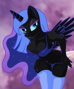 Rating: Questionable Score: 0 Tags: 5:6 aliasing anonymous_artist anthro anthrofied biped black_body black_feathers black_fur blue_eyes bra breasts clothing digital_media_(artwork) e621 equid equine feathered_wings feathers female footwear friendship_is_magic fur hasbro horn legwear mammal my_little_pony mythological_creature mythological_equine mythology nightmare_moon_(mlp) panties smile socks solo standing underwear winged_unicorn wings User: bunchy7s