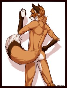 Rating: Questionable Score: 0 Tags: 2013 anthro apple_inc. back_muscles border butt canid canine cellphone e621 electronics feralise fox gloves_(marking) iphone looking_at_viewer looking_back male mammal markings nude phone rear_view red_border selfie smartphone solo User: bunchy7s