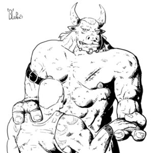 Rating: Questionable Score: 0 Tags: 1:1 anthro biceps blooper_(artist) bovid bovine duo e621 european_mythology greek_mythology human leather low_res male male/male mammal minotaur monochrome muscular mythology tattoo User: bunchy7s