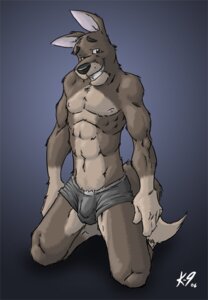 Rating: Explicit Score: 0 Tags: 2006 5_fingers anthro balls_outline biped black_nose blue_background boxer_briefs brown_body brown_fur bulge canid canine canis clothed clothing detailed_bulge dipstick_tail domestic_dog e621 fingers fur genital_outline gloves_(marking) gradient_background grey_clothing grey_underwear grin k-9 kneeling looking_at_viewer male mammal markings multicolored_tail nipples penis_outline simple_background skimpy smile solo tail tail_markings tan_body tan_fur toony topless underwear User: bunchy7s