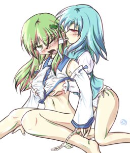 Rating: Explicit Score: 0 Tags: blue_hair bottomless breast_grab breasts female female_only green_hair human kogasa_tatara merri_(artist) multiple_females multiple_girls no_pants panties rule34 sanae_kochiya side-tie_panties touhou underwear wink yuri User: bunchy7s