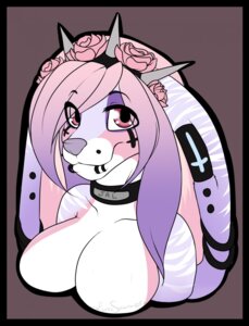Rating: Safe Score: 0 Tags: 2014 angelbite_piercing anthro black_border border breasts collar e621 facial_piercing female fur hair hi_res hypnotickitten lagomorph leporid lip_piercing lip_ring looking_at_viewer mammal noemi_(dollificbrat) piercing pink_body pink_eyes pink_fur pink_hair purple_body purple_fur purple_hair rabbit ring_piercing sharkbite_piercing smile solo User: bunchy7s