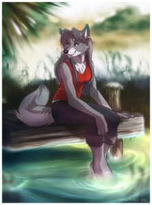 Rating: Safe Score: 0 Tags: anthro black_eyes border canid canine canis denucard digital_media_(artwork) e621 female fluffy fluffy_tail mammal smile solo tail water white_border wolf User: bunchy7s