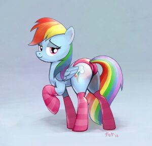 Rating: Questionable Score: 0 Tags: 2013 bedroom_eyes big_butt blue_body blue_feathers blue_fur blush bottomwear butt clothed clothed_feral clothing cutie_mark daruqe e621 equid equine eyelashes feathered_wings feathers female feral footwear friendship_is_magic fur furgonomic_bottomwear furgonomics hair half-closed_eyes hasbro hi_res legwear looking_at_viewer looking_back mammal multicolored_hair my_little_pony mythological_creature mythological_equine mythology narrowed_eyes panties pegasus pink_eyes pose rainbow_dash_(mlp) rainbow_hair seductive simple_background smile socks solo standing stockings stripes tail tail_button_bottoms tail_clothing underwear wings User: bunchy7s