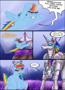 Rating: Safe Score: 0 Tags: blue_body blue_feathers blue_fur comic crash crossover cutie_mark e621 english_text equid equine feathered_wings feathers female feral flying friendship_is_magic fur hair hasbro horn humor machine mammal multicolored_hair multicolored_tail my_little_pony mythological_creature mythological_equine mythology pain pegasus pink_eyes rainbow_dash_(mlp) rainbow_hair rainbow_tail robot robot_unicorn_attack star tail text unicorn unknown_artist wings User: bunchy7s
