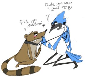 Rating: Questionable Score: 0 Tags: 2_toes 3_toes angry anthro avian avian_feet beak bird blue_jay cartoon_network corvid dialogue duo e621 english_text feathers feet gesture hand_gesture heart_symbol jay_(bird) leash low_res male male/male mammal middle_finger mordecai_(regular_show) new_world_jay oscine passerine procyonid raccoon regular_show rigby_(regular_show) submissive submissive_male tail tail_feathers teeth text toes unknown_artist User: bunchy7s