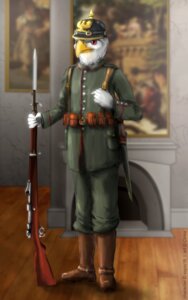 Rating: Safe Score: 0 Tags: accipitrid accipitriform anthro armor avian bayonet beak biped bird ciirka clothed clothing digital_media_(artwork) e621 eagle front_view full-length_portrait german german_empire gun headgear helmet kaiser_alexander knife male neo-classical_architecture painting_(object) pickelhaube portrait ranged_weapon red_eyes rifle scabbard solo standing uniform weapon world_war_1 User: bunchy7s