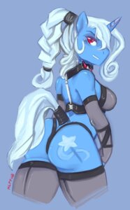 Rating: Questionable Score: 0 Tags: 2012 alicorn_amulet anthro anthrofied aries84 armwear bdsm big_butt biped blue_body blue_fur braided_hair breasts butt clothed clothing collar cutie_mark digital_media_(artwork) digital_painting_(artwork) e621 elbow_gloves equid equine female footwear friendship_is_magic fur gloves grey_armwear grey_clothing grey_legwear grey_topwear hair handwear hasbro hi_res horn legwear looking_at_viewer looking_back mammal my_little_pony mythological_creature mythological_equine mythology painting_(artwork) portrait red_eyes smile socks solo tail tail_wraps thigh_highs thigh_socks thong three-quarter_portrait topwear trixie_(mlp) underwear unicorn white_hair wraps User: bunchy7s