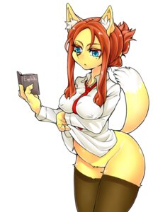 Rating: Questionable Score: 0 Tags: accessory anthro big_breasts biped blue_eyes book bottomless breasts canid canine clothed clothing digital_media_(artwork) e621 female fox hair kemono legwear lingerie mammal mizo_ne necktie orange_hair simple_background solo standing stockings tail thick_thighs white_background wide_hips User: bunchy7s