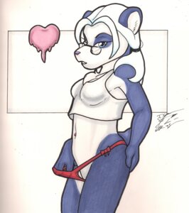 Rating: Questionable Score: 0 Tags: 2010 anthro bear blue_eyes chest_tuft clothing clothing_pull e621 eyewear female fur giant_panda glasses hair heart_symbol hi_res mammal navel navel_piercing os panties panty_pull piercing solo tuft underwear underwear_pull undressing white_hair User: bunchy7s