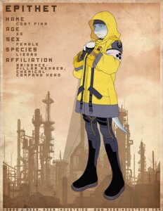 Rating: Safe Score: 0 Tags: 2008 anthro armband clothed clothing coat e621 english_text epithet female grey_eyes hood j_axer lizard raincoat reptile scalie solo tail text topwear yellow_raincoat User: bunchy7s