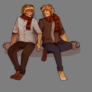 Rating: Safe Score: 0 Tags: 1:1 alpha_channel anthro blonde_hair brown_body brown_fur clothing duo e621 eyes_closed felid fur green_eyes hair hand_holding hi_res lion love male male/male mammal pantherine romantic romantic_couple scarf simple_background smile solarbyte teeth transparent_background User: bunchy7s
