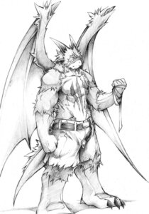 Rating: Safe Score: 0 Tags: abs anthro belt biceps biped bottomwear chest_tuft claws clothed clothing dragon e621 fur hi_res horn kokuhane_(character) kokukokuboo looking_at_viewer male membrane_(anatomy) membranous_wings monochrome muscular muscular_anthro muscular_male mythological_creature mythological_scalie mythology pecs scalie scar shorts simple_background solo standing tail toe_claws topless torn_clothing tuft white_background wings User: bunchy7s