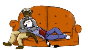 Rating: Safe Score: 0 Tags: anthro clothing cuddling duo e621 felid furniture hat headgear headwear heart_symbol male mammal mustelid otter pantherine simple_background sofa tail tiger unknown_artist white_background User: bunchy7s