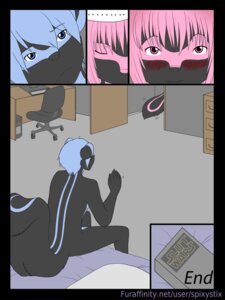 Rating: Questionable Score: 0 Tags: 2012 3:4 5_fingers after_sex anthro athletic athletic_anthro athletic_male bare_back bed black_border blue_body blue_countershading blue_eyes blue_fur blue_hair blue_markings blue_stripes blue_tail blush book border brand_parody breasts brother_(lore) brother_and_sister_(lore) chair comic computer computer_keyboard countershading desk devon_(nikora_angeli) digital_media_(artwork) door drawer duo e621 electronics end_page eyes_closed facial_markings female fingers fluffy fluffy_tail front_view fur furniture gesture grey_body grey_chair grey_fur grey_nose grey_tail hair head_markings hi_res incest_(lore) inside keri_(nikora_angeli) leaving malachyte male male/female mammal markings mask_(marking) mephitid multicolored_body multicolored_fur nikora_angeli nude office_chair on_bed open_door pillow pink_body pink_eyes pink_fur pink_hair pink_markings pink_stripes pink_tail rear_view short_hair sibling_(lore) sister_(lore) sitting skunk snout star_wars stripes table tail the_end twincest_(lore) twins_(lore) two_tone_body two_tone_fur two_tone_tail waving young young_anthro User: bunchy7s