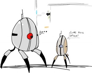 Rating: Safe Score: 0 Tags: 2011 ambiguous_gender artificial_intelligence brown_wantholf creeper_croue dialogue duo e621 ellipsis english_text flirting machine not_furry pick-up_line portal portal_(series) prima_donna_turret_(portal) robot sentry_turret_(portal) text turret turret_(portal) valve valve_corporation User: bunchy7s