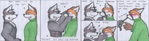 Rating: Questionable Score: 0 Tags: anthro blush bound canid canine canis comic covering covering_mouth darren_(wolfoxx) dialogue dominant dominant_male duo e621 english_text eyewear fox goggles green_eyes grin male male/male mammal master multiple_scenes muzzle_(object) muzzled profanity smile submissive submissive_male surprised text traditional_media_(artwork) wolf wolfoxx User: bunchy7s