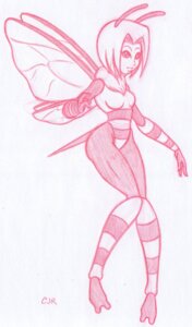 Rating: Safe Score: 0 Tags: 2_toes 3_fingers amy_honeydew antennae_(anatomy) anthro arthropod barefoot bee biped breasts e621 eyebrows eyelashes featureless_breasts feet female fingers full-length_portrait hair hi_res hymenopteran insect insect_wings knock-kneed looking_aside looking_at_viewer medium_breasts monochrome non-mammal_breasts nude portrait short_hair signature simple_background sketch slim small_waist smile solo standing stinger toes white_background wide_hips wings x-cross User: bunchy7s