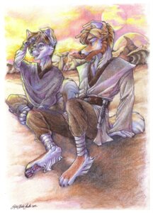 Rating: Safe Score: 0 Tags: 2012 adolescent age_difference anthro beard canid canine canis clothed clothing cloud cockiestspaniel desert detailed_background domestic_dog duo e621 facial_hair hi_res lightsaber male mammal melee_weapon obi-wan_kenobi open_mouth outside robe sitting sky star_wars tail tatooine traditional_media_(artwork) unavailable_at_source weapon young User: bunchy7s