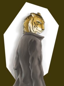Rating: Safe Score: 0 Tags: anthro black_nose brown_body brown_fur clothed clothing coat e621 felid fur green_eyes looking_aside looking_at_viewer male mammal orange_body orange_fur pantherine side_view simple_background sky_gomi solo stripes tiger topwear User: bunchy7s
