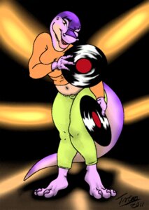 Rating: Questionable Score: 0 Tags: 2011 3_toes 4_fingers anthro barefoot biped bottomwear breast_squish breasts claws clothing cropped_sweater delilah_(trias) dinosaur dinosaurs_inc. e621 feet female fingers front_view holding_object looking_at_viewer midriff non-mammal_breasts one_eye_closed orange_eyes pants pinup pose prehistoric_species purple_body purple_scales record reptile saurischian scales scalie solo squish sweater tail theropod toes toony topwear trias tyrannosaurid tyrannosauroid tyrannosaurus tyrannosaurus_rex wide_hipped_female wide_hips wink User: bunchy7s