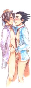 Rating: Explicit Score: 0 Tags: bottomless gay gyakuten_saiban male male_only miles_edgeworth naruhodou_ryuuichi narumistu open_clothes open_shirt penis rule34 shirt wrightworth yaoi User: bunchy7s