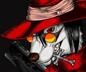 Rating: Safe Score: 0 Tags: 2008 alternate_species alucard_(hellsing) ambiguous_gender anthro canid canine canis clothing cross cross_necklace e621 eyewear fangs flamslade furrification glasses gun hat headgear headwear hellsing jewelry mammal necklace object_in_mouth ranged_weapon solo teeth undead vampire weapon wolf User: bunchy7s